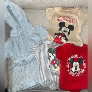 Disney Baby Onesies Set of 3 and bath robe